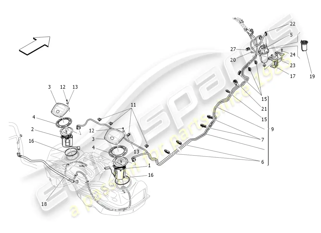 maserati ghibli (2015) fuel pumps and connection lines parts diagram