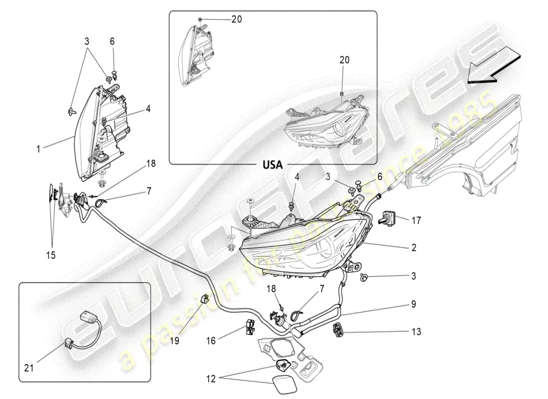 maserati ghibli (2021) headlight clusters parts diagram