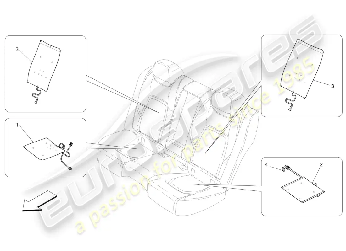 maserati ghibli (2015) rear seats: mechanics and electronics parts diagram