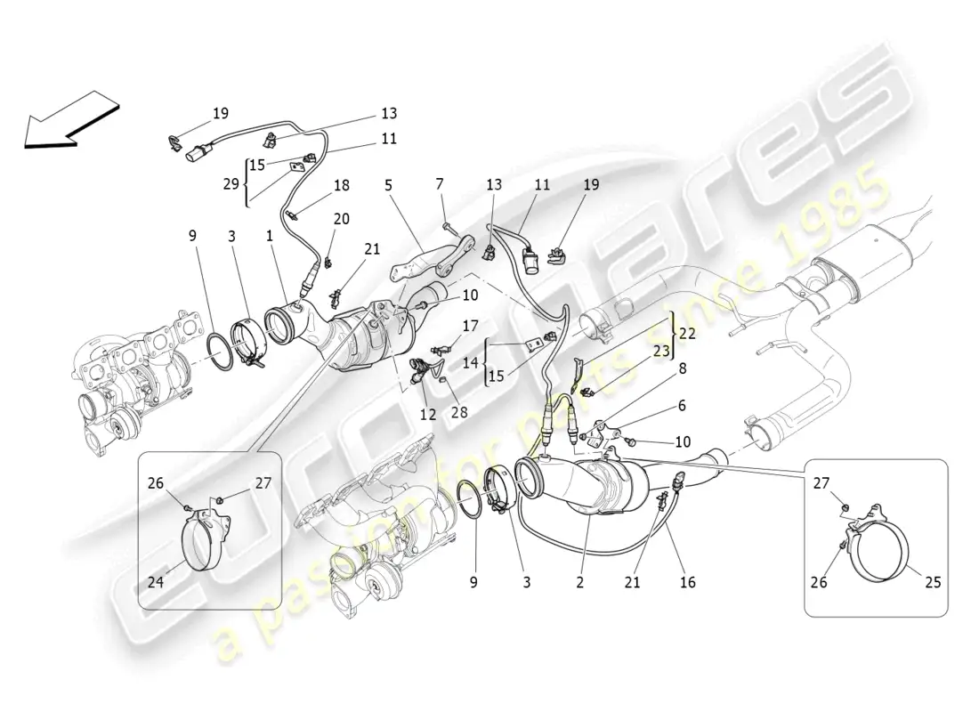 maserati levante gts (2020) pre-catalytic converters and catalytic converters parts diagram