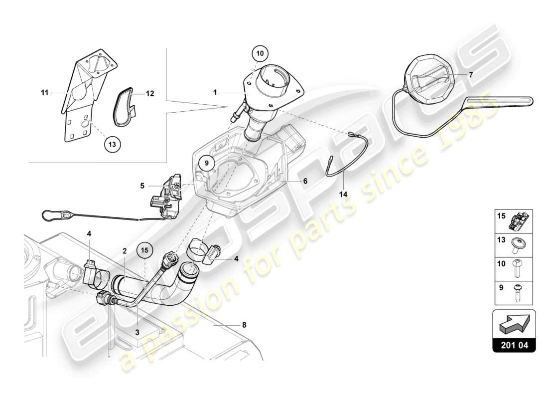 lamborghini lp700-4 roadster (2014) fuel filler neck with restric part diagram