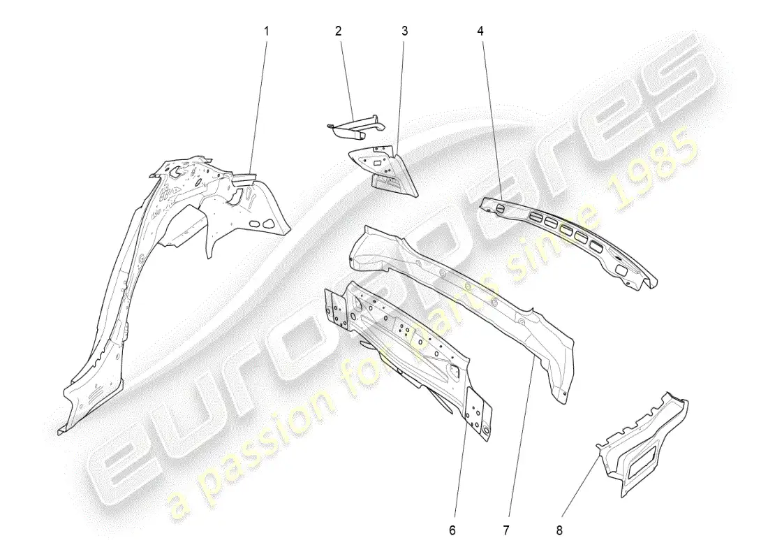 maserati ghibli (2019) bodywork and rear outer trim panels parts diagram