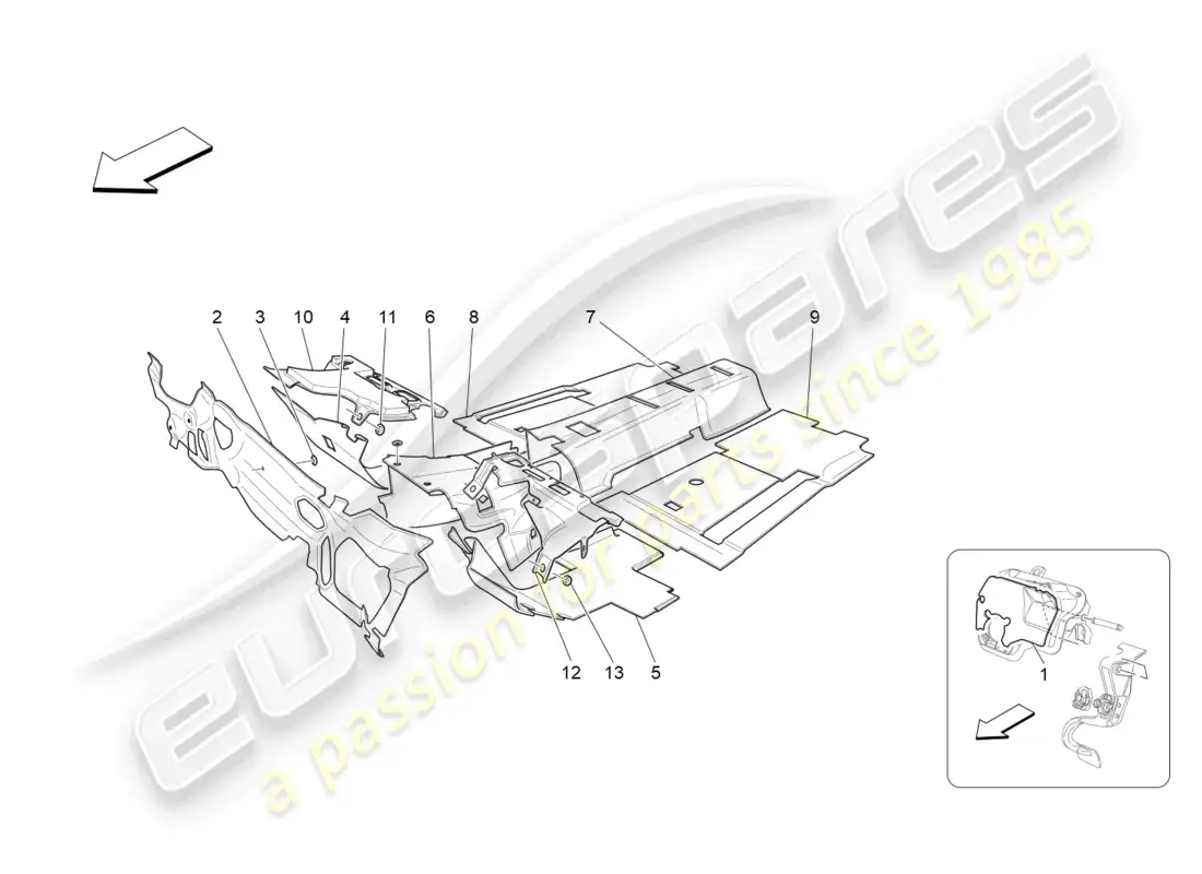maserati granturismo mc stradale (2013) sound-proofing panels inside the vehicle parts diagram