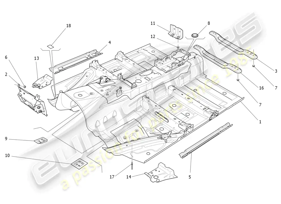 maserati ghibli fragment (2022) central structural frames and sheet panels part diagram