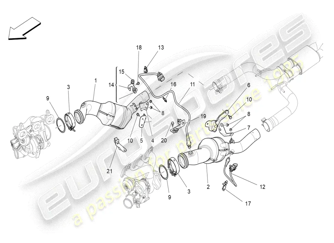 maserati ghibli (2019) pre-catalytic converters and catalytic converters parts diagram
