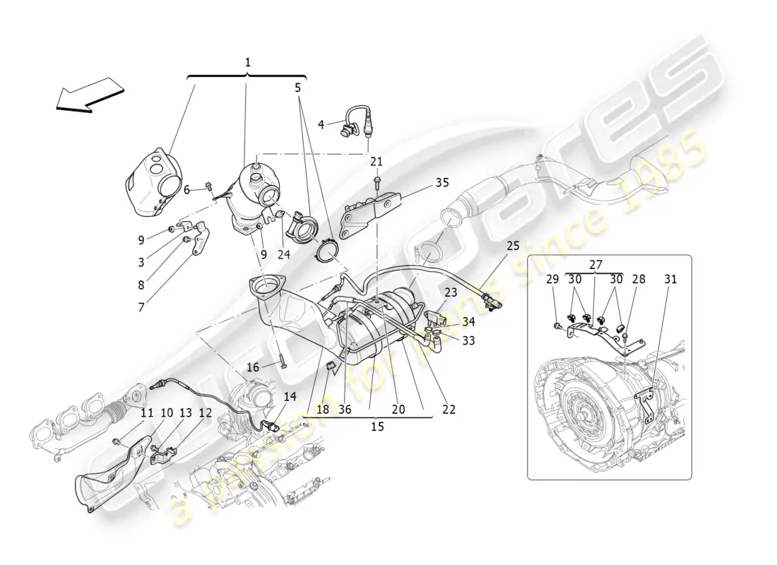 maserati levante (2019) pre-catalytic converters and catalytic converters parts diagram