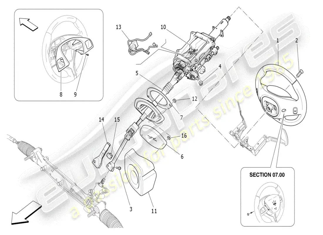 maserati ghibli (2020) steering column and steering wheel unit parts diagram