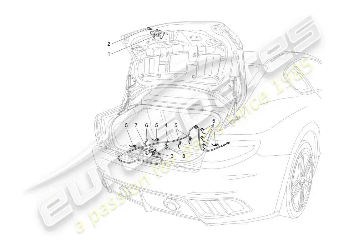 maserati granturismo mc stradale (2013) rear lid opening control parts diagram