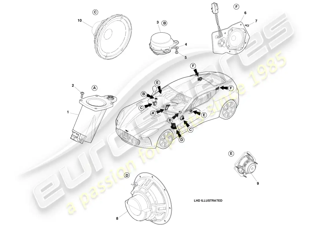 aston martin one-77 (2011) speakers parts diagram