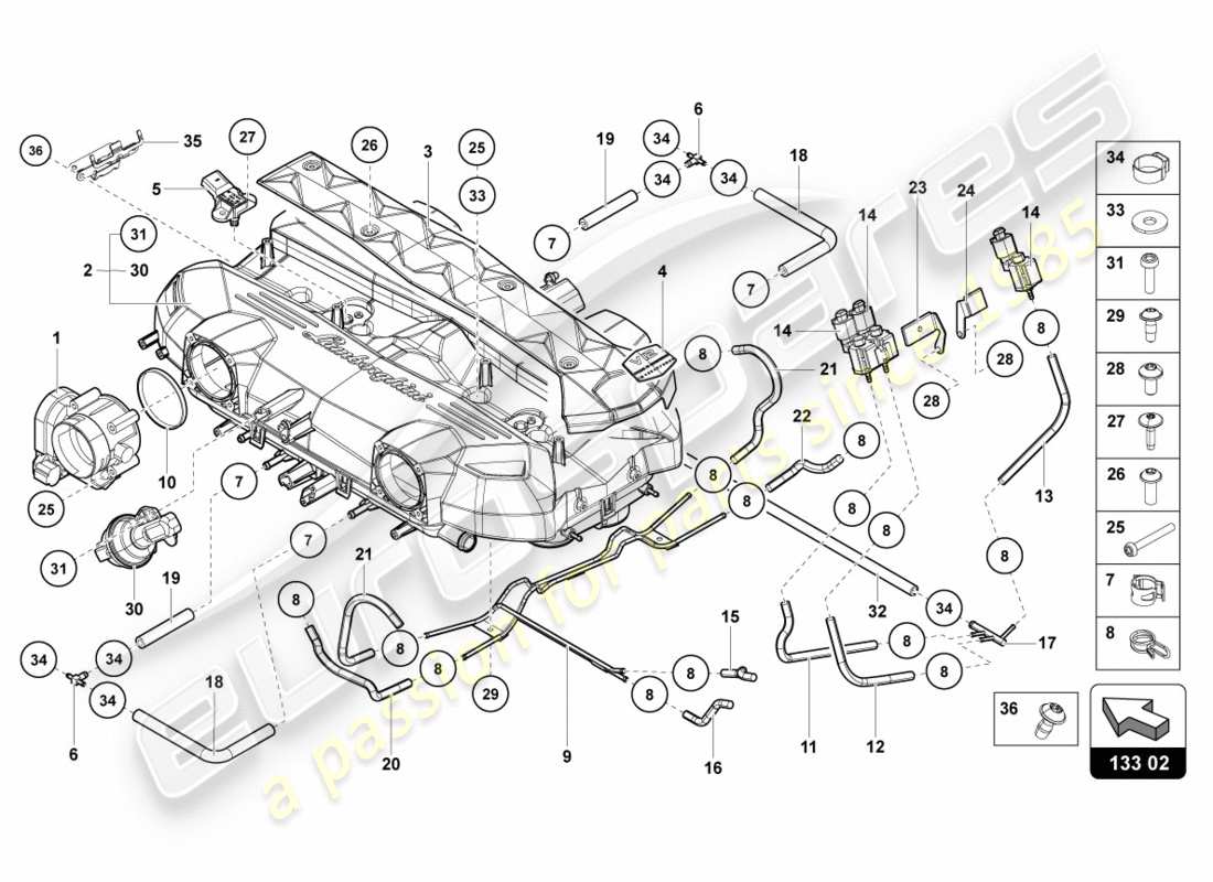 lamborghini lp700-4 coupe (2012) intake manifold part diagram