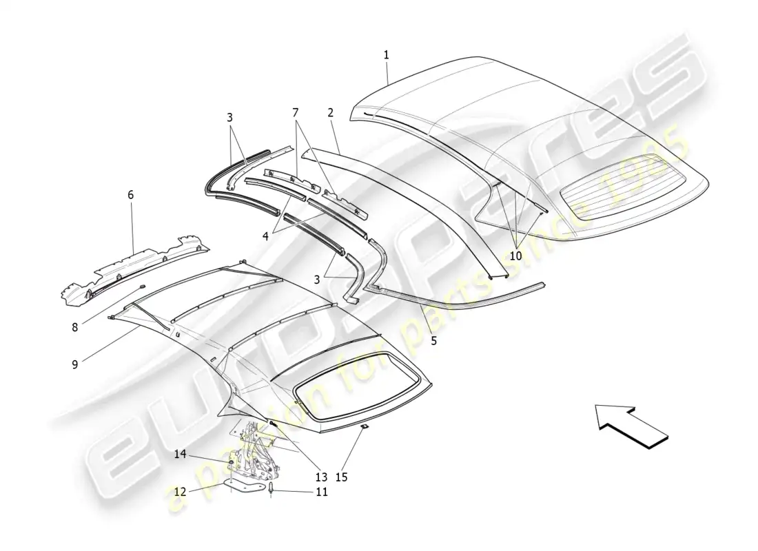 maserati grancabrio mc (2013) electrical capote: linings parts diagram