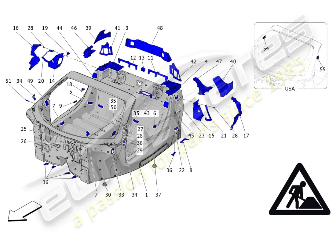 maserati mc20 cielo (2023) central monocoque parts diagram