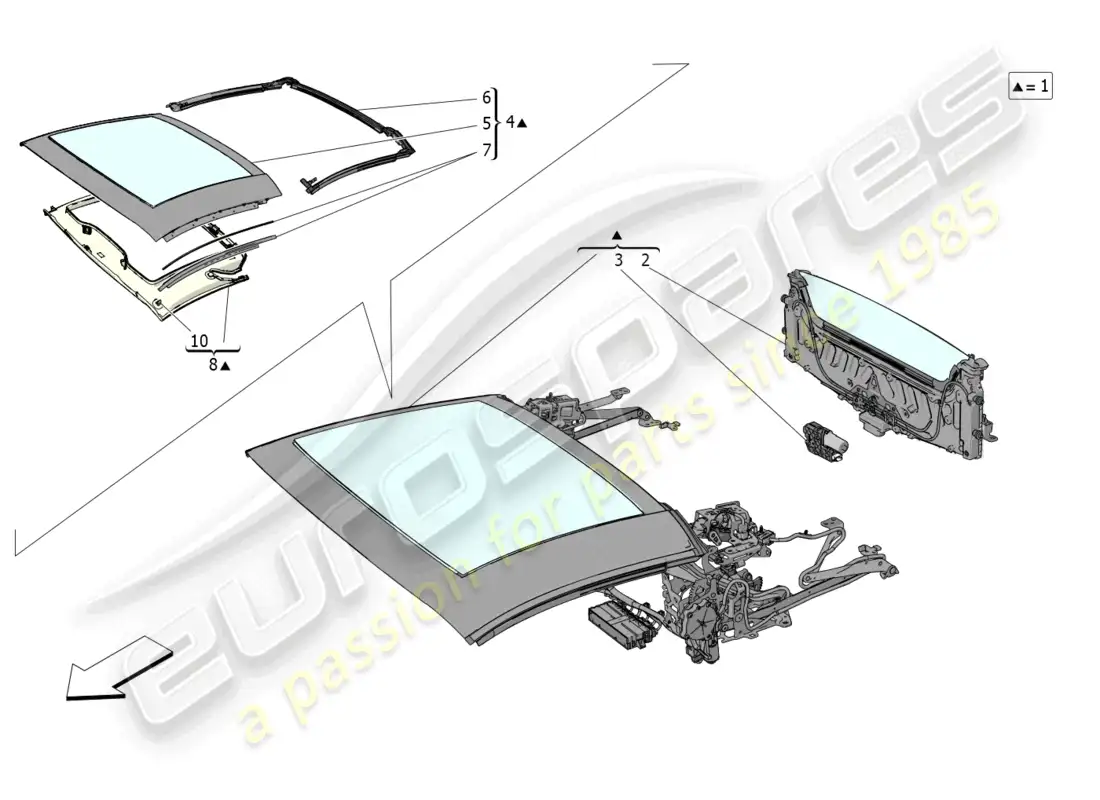 maserati mc20 cielo (2023) electrical capote: linings parts diagram