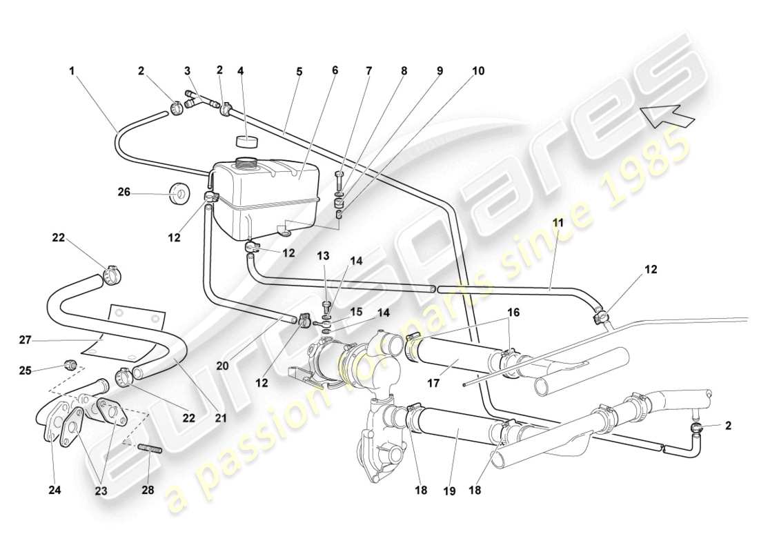 a part diagram from the lamborghini murcielago coupe (2005) parts catalogue