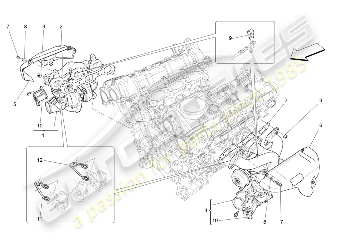 maserati levante modena s (2022) turbocharging system: equipments parts diagram