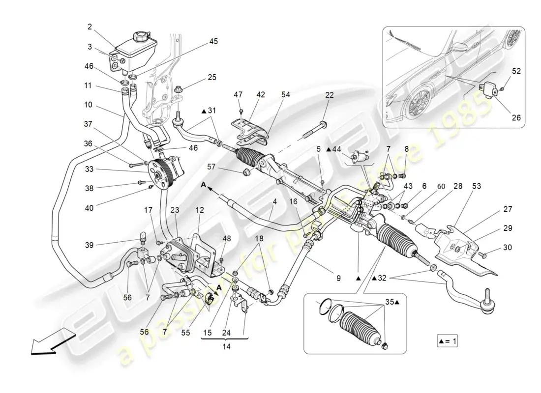 maserati ghibli (2017) complete steering rack unit parts diagram