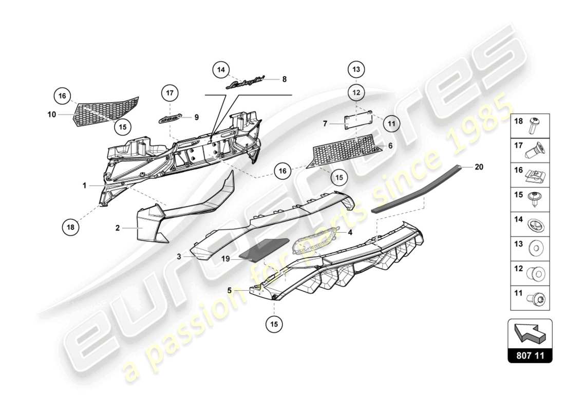 lamborghini 2015 (lp750-4 sv coupe) bumper, complete part diagram