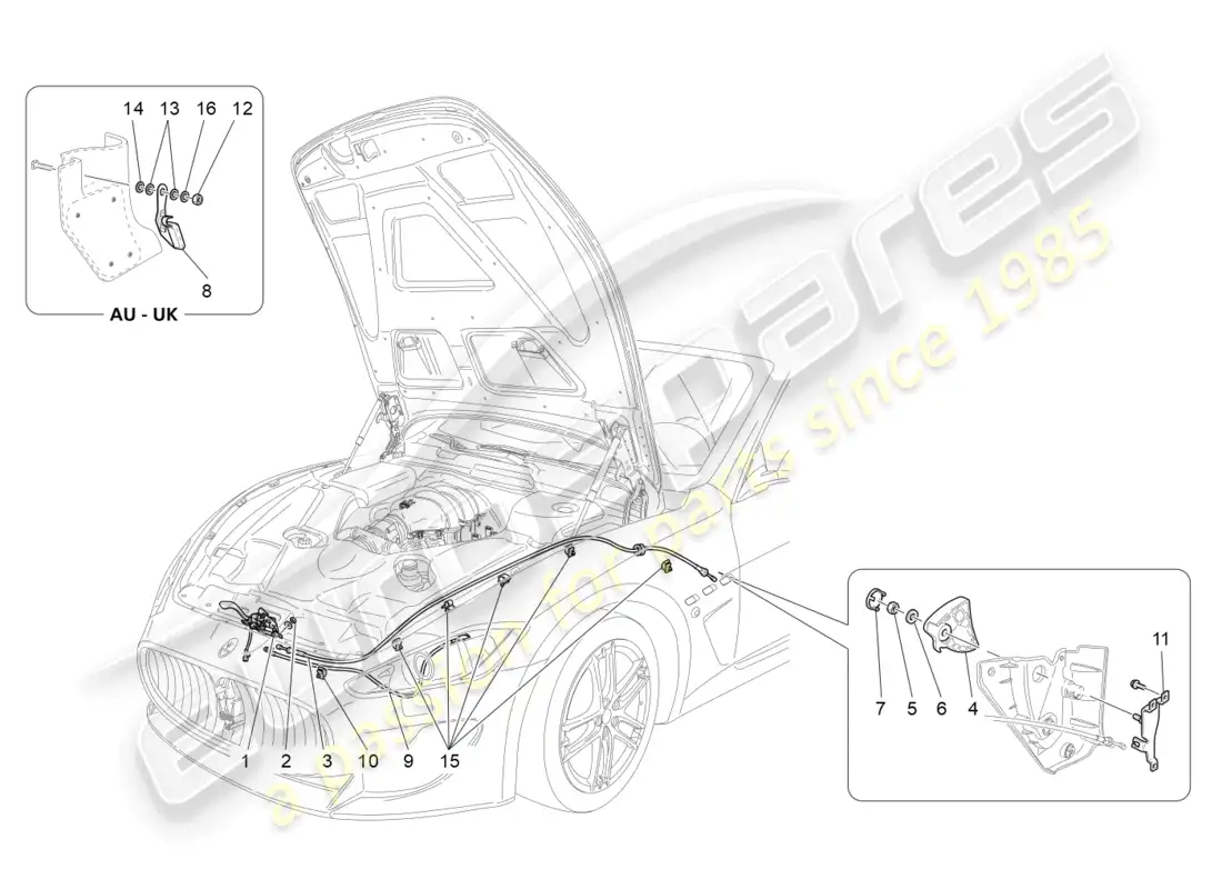 maserati granturismo mc stradale (2013) front lid opening button parts diagram