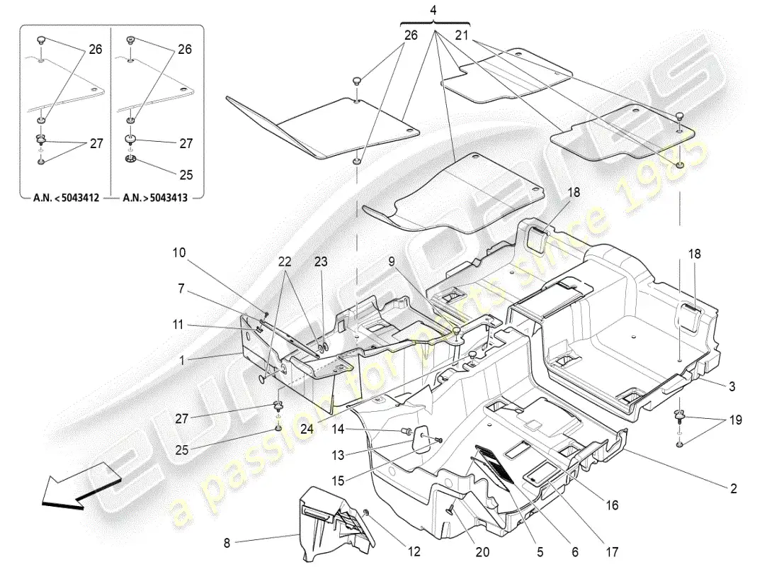maserati ghibli (2019) passenger compartment mats parts diagram