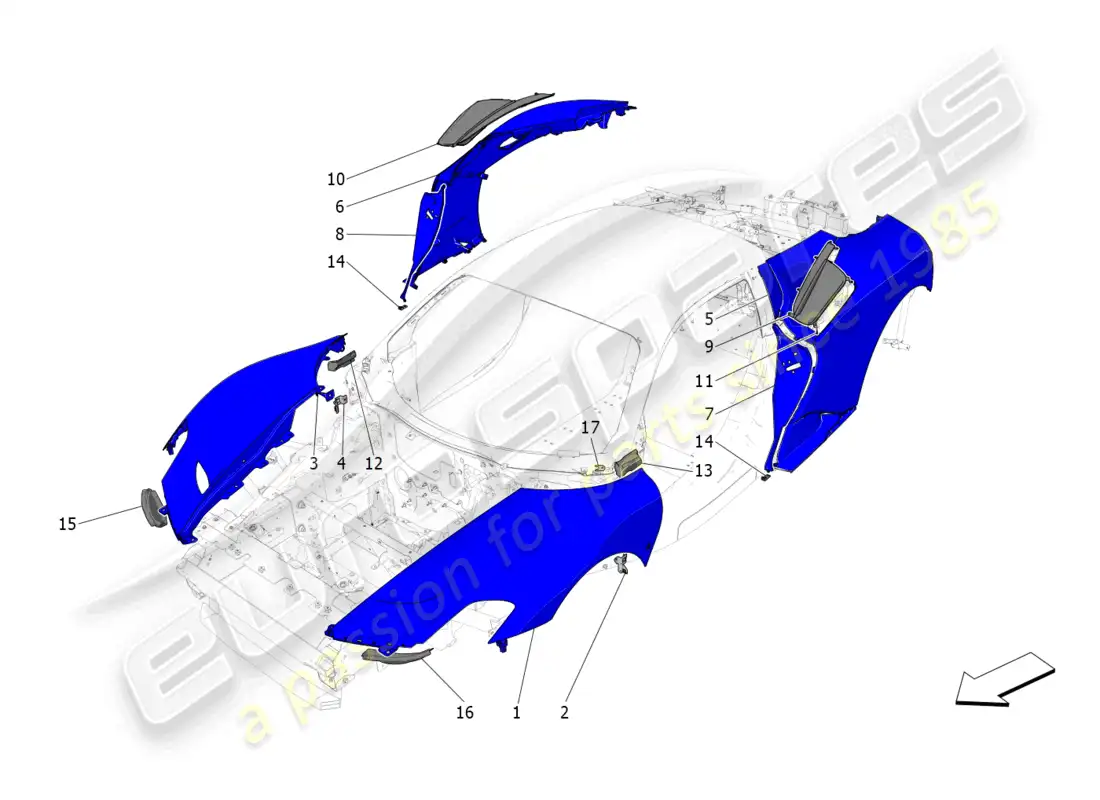maserati mc20 (2023) external covering parts diagram