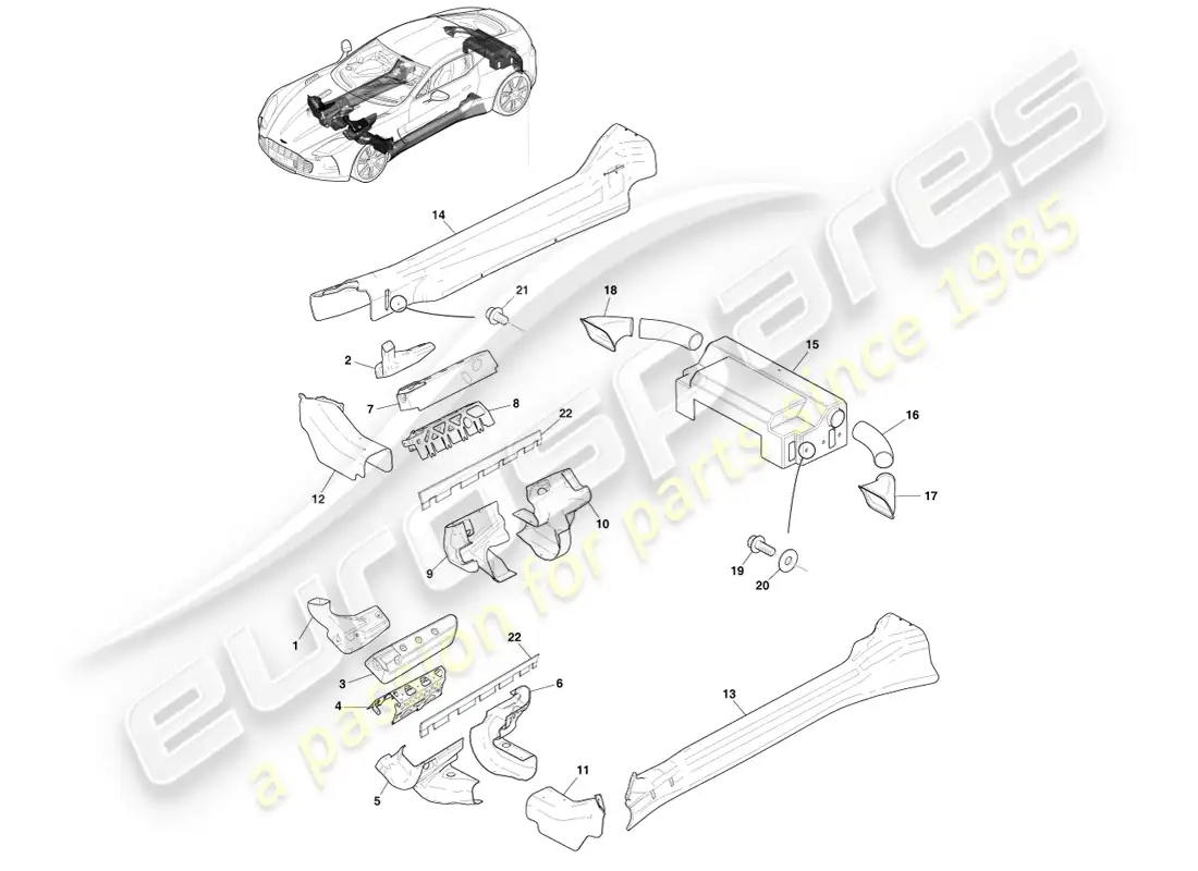 aston martin one-77 (2011) heatshield subsystem parts diagram
