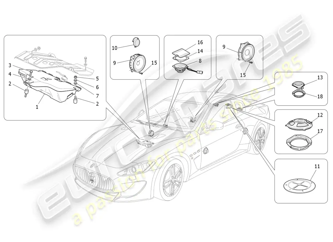 maserati granturismo mc stradale (2012) sound diffusion system parts diagram