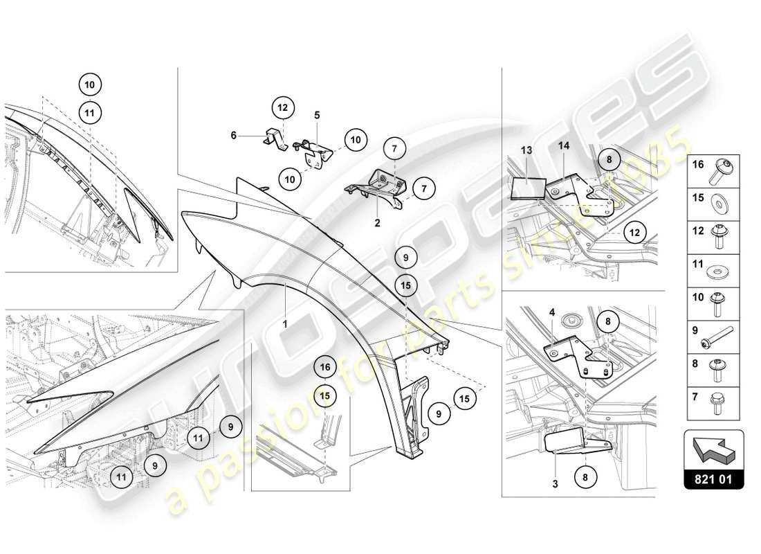 a part diagram from the lamborghini 2021 (lp740-4 s coupe) parts catalogue