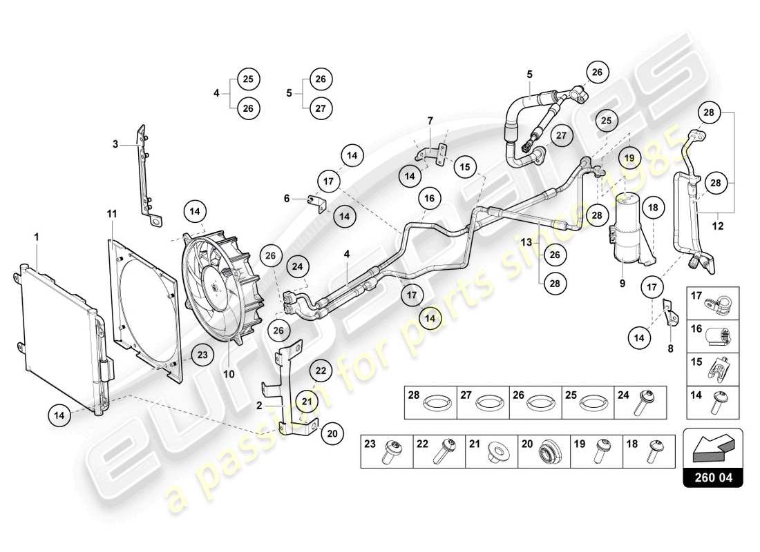 lamborghini lp740-4 s roadster (2018) a/c condenser parts diagram