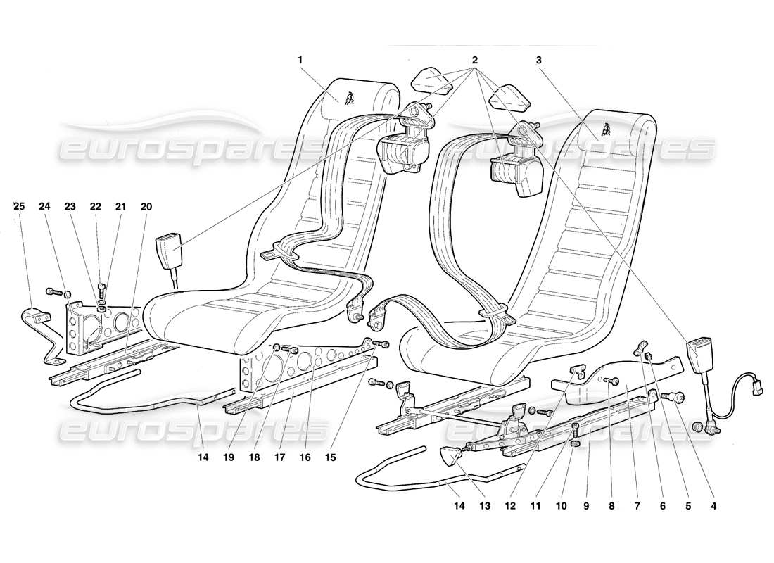 lamborghini diablo se30 (1995) seats and safety belts parts diagram
