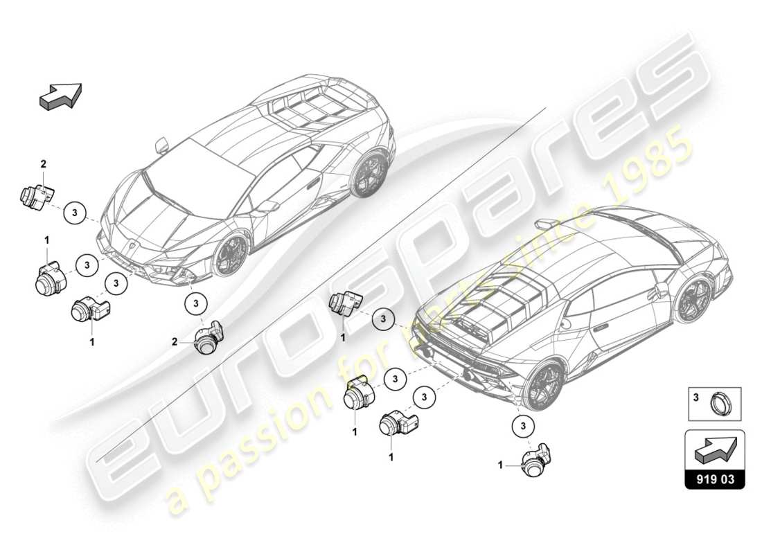 lamborghini 2020 (evo spyder) parking aid part diagram