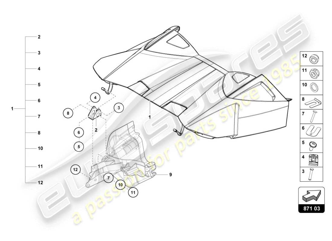 lamborghini evo spyder (2020) cabrio top stowage box cover parts diagram