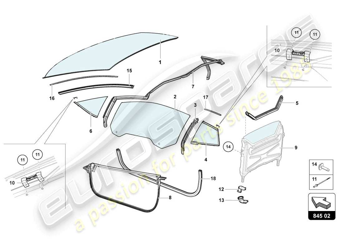 lamborghini lp740-4 s roadster (2019) window glasses part diagram