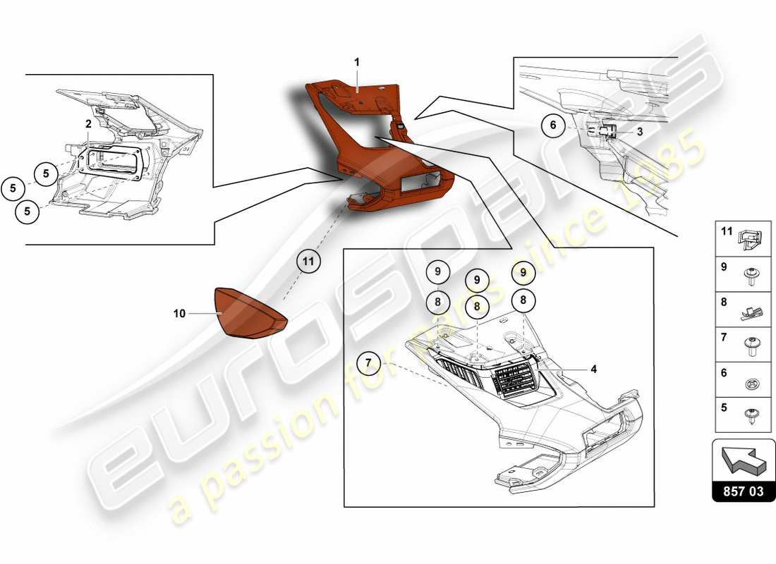 lamborghini lp700-4 coupe (2012) instrument panel part diagram