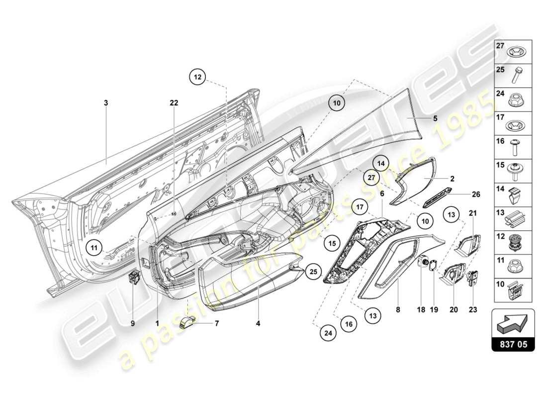 lamborghini 2015 (lp720-4 roadster 50) driver and passenger door part diagram