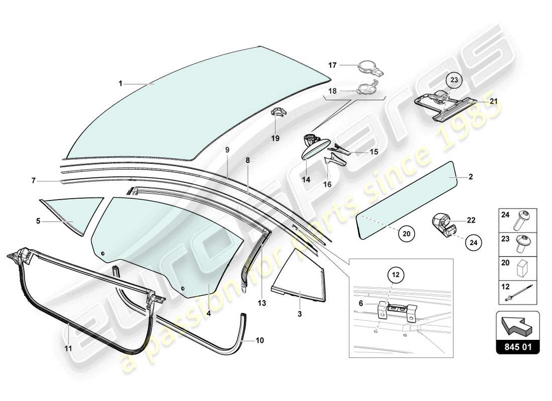 lamborghini lp740-4 s coupe (2018) window glasses part diagram