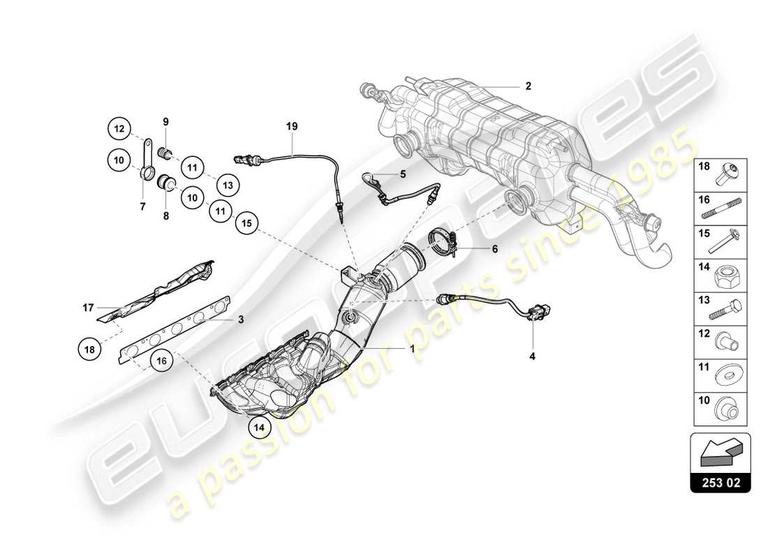 lamborghini lp610-4 coupe (2015) exhaust manifolds parts diagram