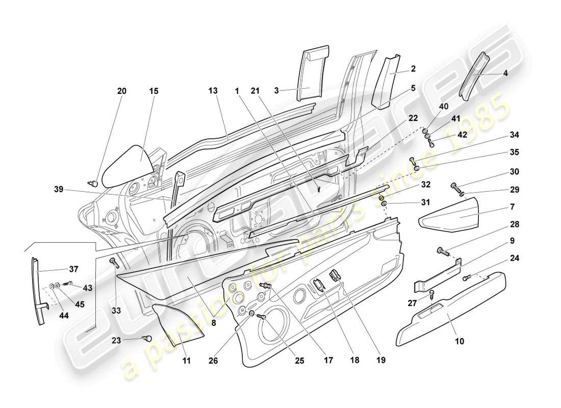 lamborghini murcielago roadster (2006) window guide part diagram