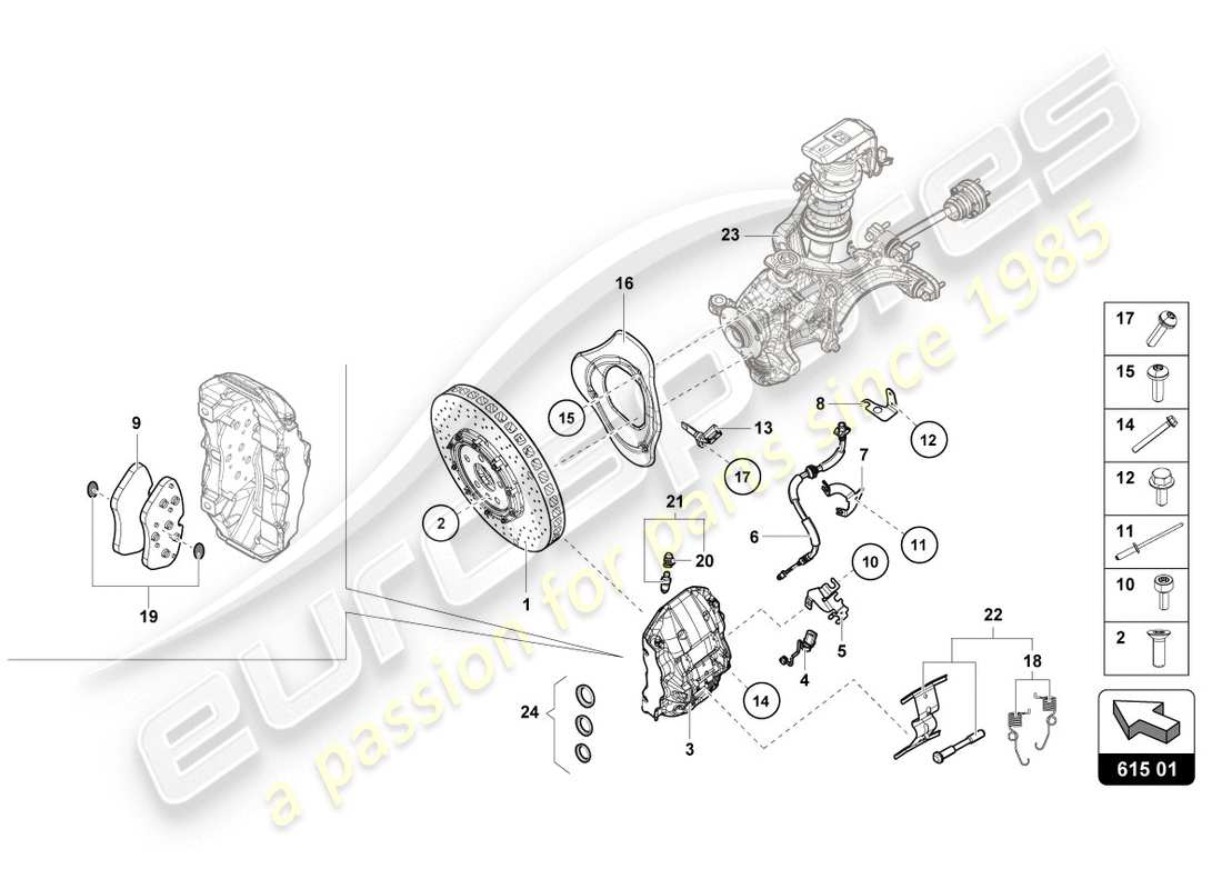 lamborghini evo coupe (2020) ceramic brake disc parts diagram