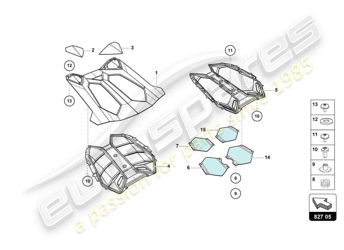 lamborghini lp740-4 s roadster (2018) engine cover with insp. cover parts diagram