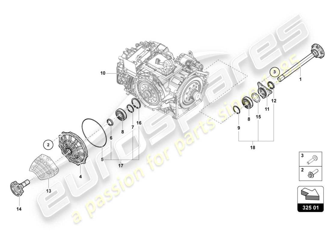 lamborghini evo coupe 2wd (2020) flanged shaft with bearing parts diagram