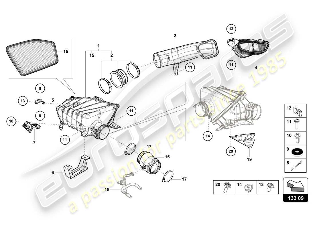 lamborghini evo spyder 2wd (2020) air filter housing parts diagram