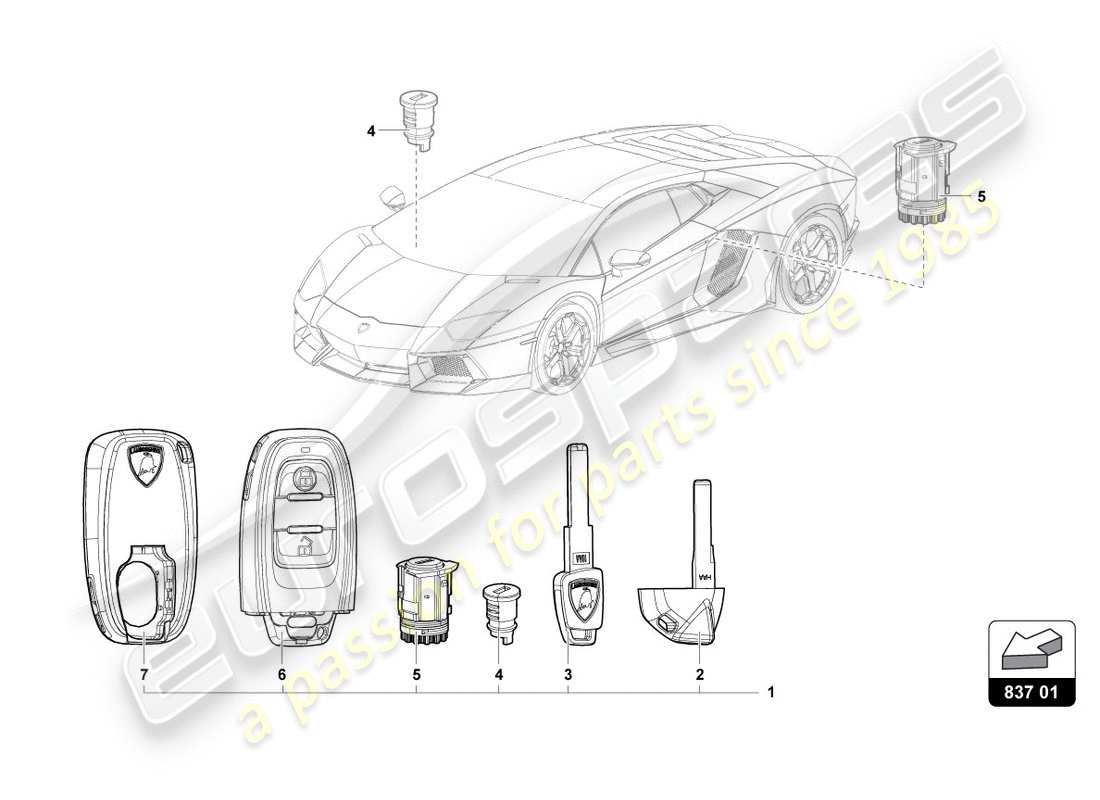 lamborghini 2012 (lp700-4 coupe)) lock cylinder with keys parts diagram
