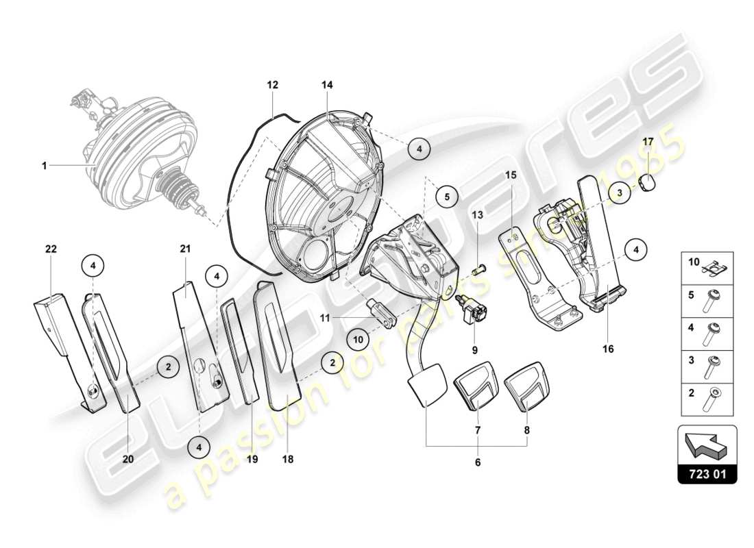 lamborghini lp740-4 s coupe (2020) brake and accel. lever mech. part diagram