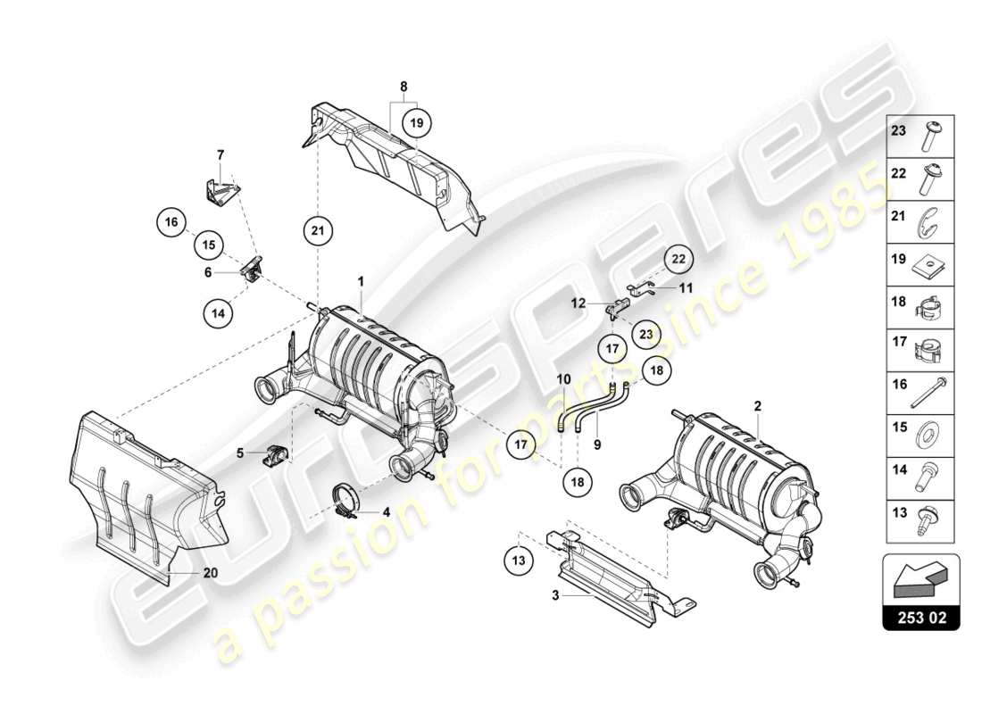 lamborghini 2018 (lp740-4 s roadster) silencer with catalyst part diagram