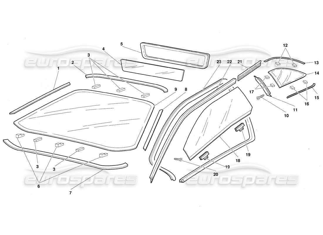 lamborghini diablo (1991) windows parts diagram