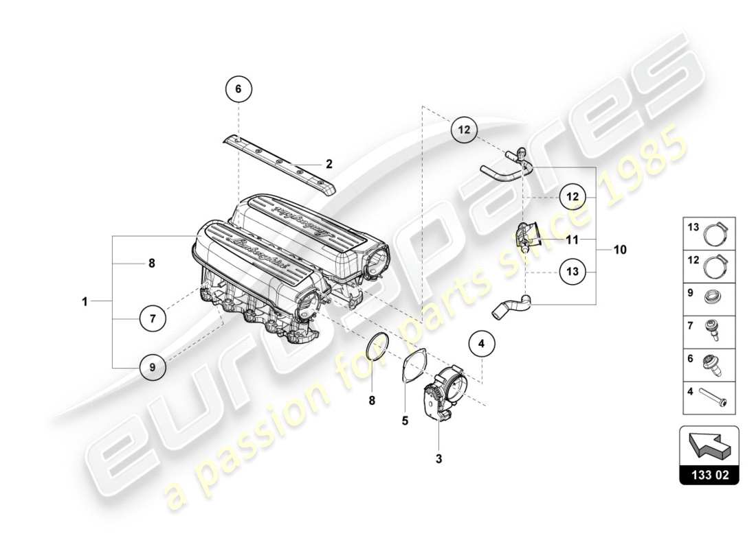 lamborghini lp580-2 coupe (2019) intake manifold parts diagram