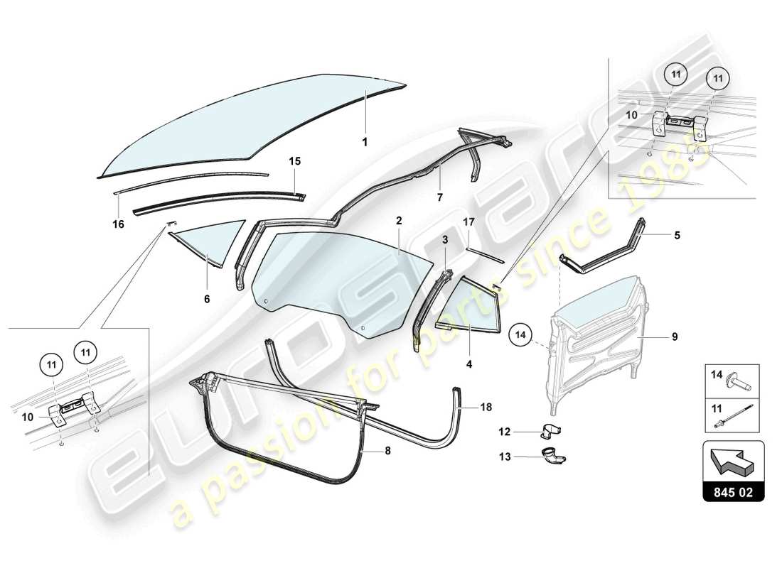lamborghini 2016 (lp750-4 sv roadster) window glasses part diagram