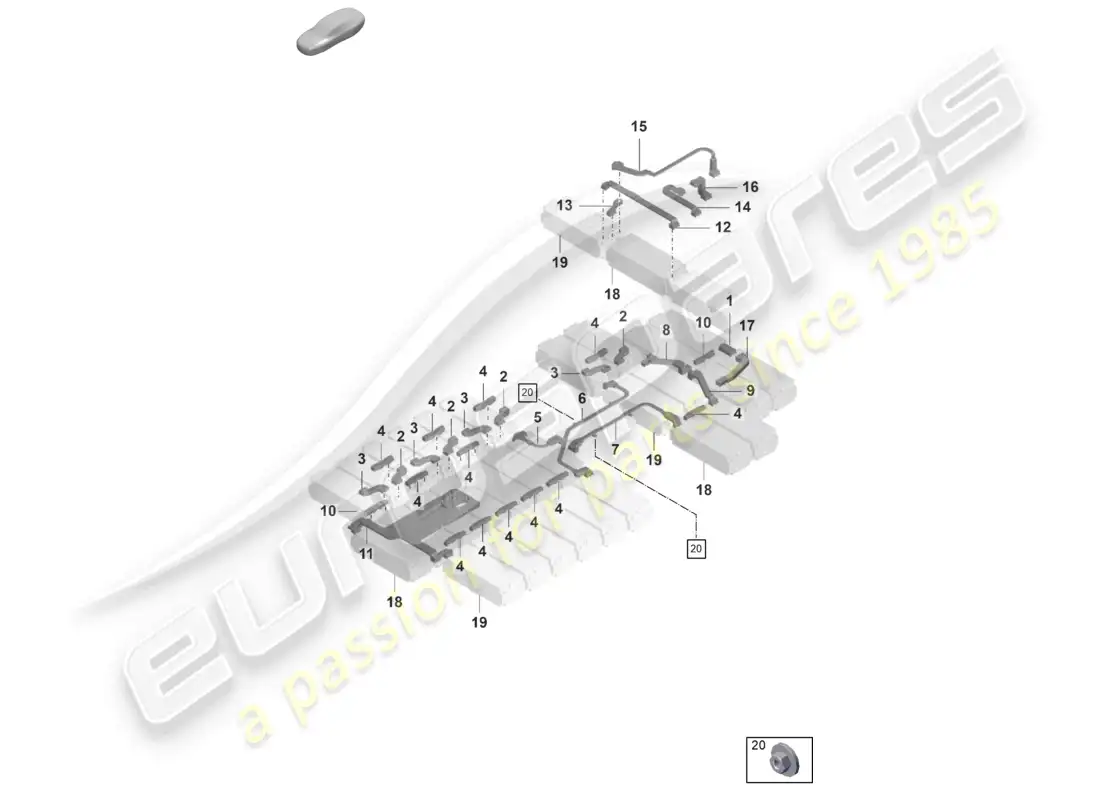 porsche 2022 (taycan 9j1-1) high-voltage battery module connector parts diagram