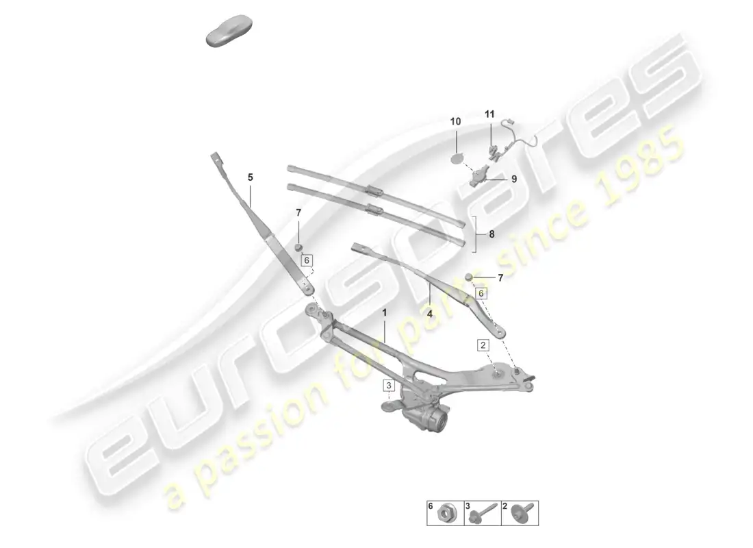 porsche 2023 (992-1 gt3/rs/st) windscreen wiper system, compl rain sensor parts diagram