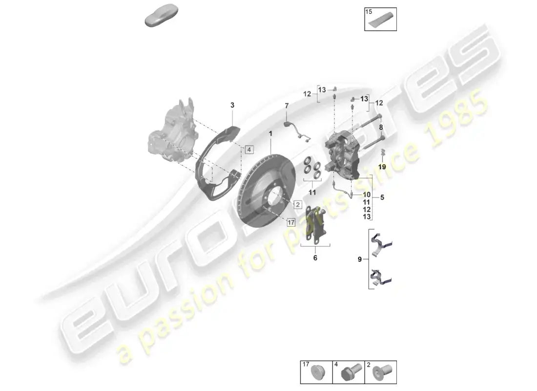 porsche 2023 (taycan 9j1-1) disc brake 18 rear axle red parts diagram